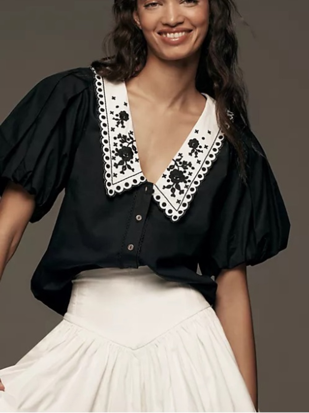 By Anthropologie Puff-Sleeve Collared Top